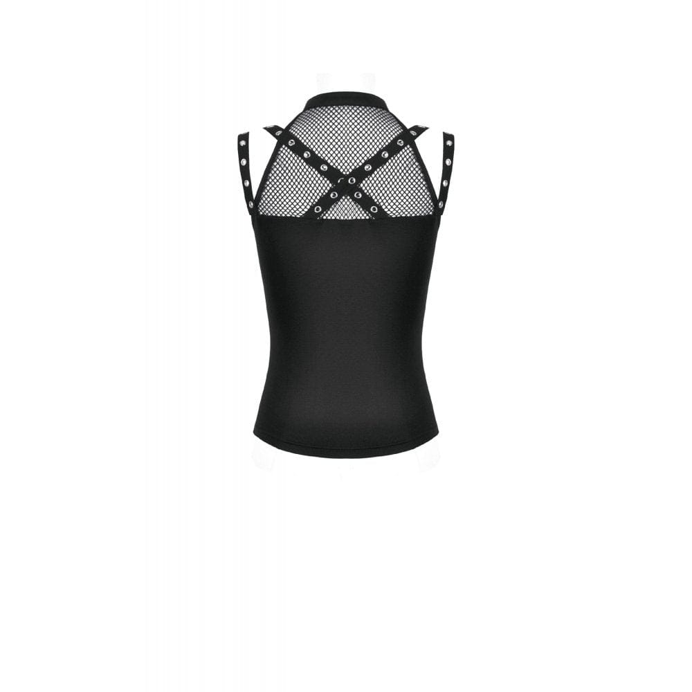 Darkinlove Women's Punk Mesh Splice Eyelet Strap Cutout Tank Top