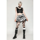 Darkinlove Women's Punk Mesh Splice Plaid Pleated Skirt