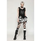 Darkinlove Women's Punk Mesh Splice Plaid Pleated Skirt