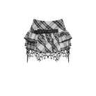 Darkinlove Women's Punk Mesh Splice Plaid Pleated Skirt