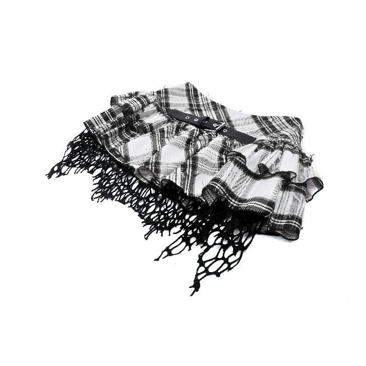 Darkinlove Women's Punk Mesh Splice Plaid Pleated Skirt