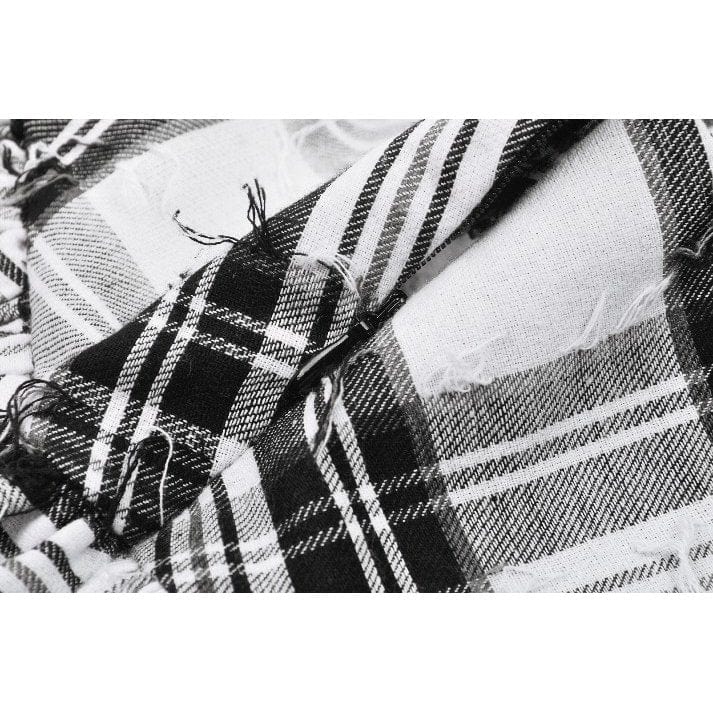 Darkinlove Women's Punk Mesh Splice Plaid Pleated Skirt