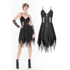 Darkinlove Women's Punk Mesh Splice Rivet Chained Slip Dress