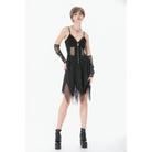 Darkinlove Women's Punk Mesh Splice Rivet Chained Slip Dress