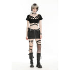 Darkinlove Women's Punk Mesh Splice Strap Crop Top