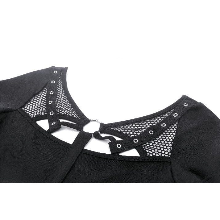 Darkinlove Women's Punk Mesh Splice Strap Crop Top