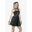 Darkinlove Women's Punk Metal Chain Faux Leather Halterneck Dress