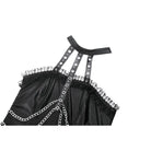 Darkinlove Women's Punk Metal Chain Faux Leather Halterneck Dress