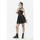 Darkinlove Women's Punk Metal Chain Faux Leather Halterneck Dress