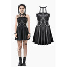 Darkinlove Women's Punk Metal Chain Faux Leather Halterneck Dress