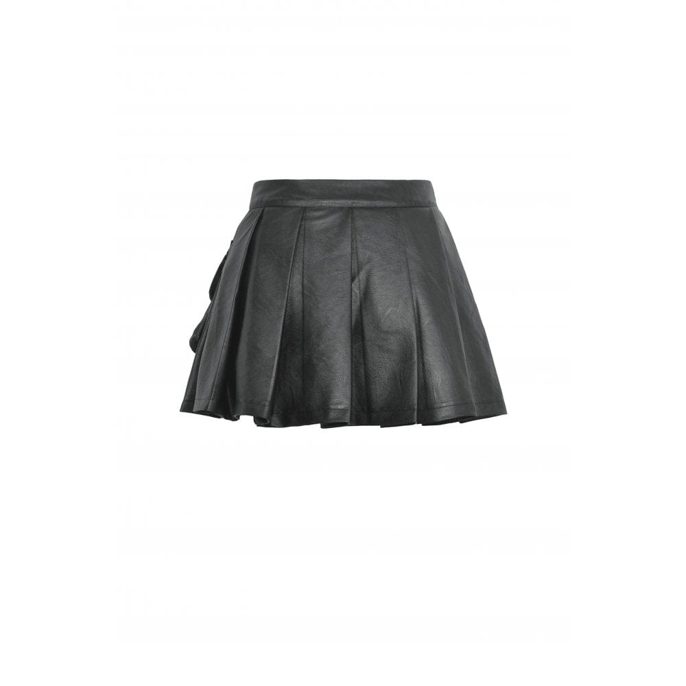 Darkinlove Women's Punk Multi-pocket Faux Leather Pleated Skirt