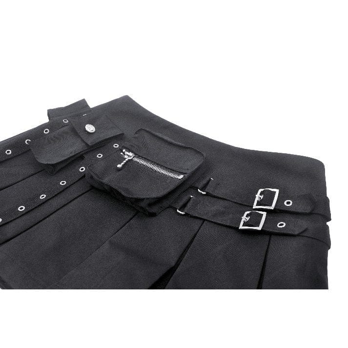 Darkinlove Women's Punk Multi-pockets Pleated Skirt