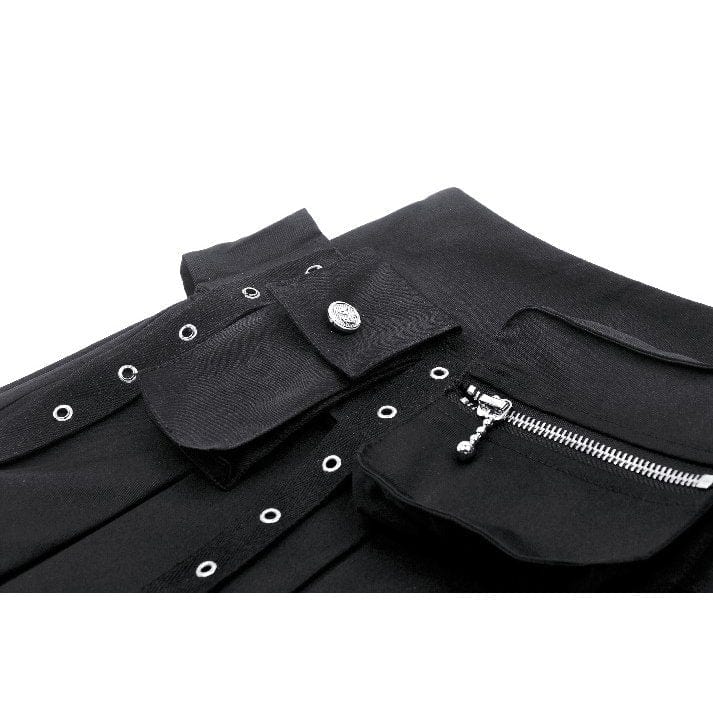 Darkinlove Women's Punk Multi-pockets Pleated Skirt