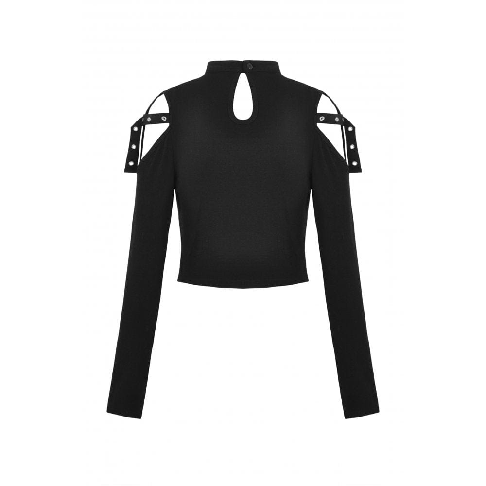 Darkinlove Women's Punk Off Shoulder Eyelet Strap Crop Top