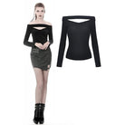 Darkinlove Women's Punk Off-shoulder Hollowed Chest T-shirts With Lace-up Back