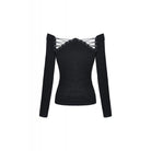 Darkinlove Women's Punk Off-shoulder Hollowed Chest T-shirts With Lace-up Back