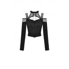 Darkinlove Women's Punk Off Shoulder Mesh Splice Crop Top