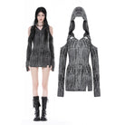 Darkinlove Women's Punk Off Shoulder Ripped Dress with Hood