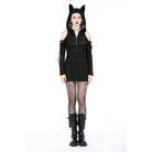 Darkinlove Women's Punk Off Shoulder Ripped Dress with Hood