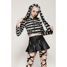 Darkinlove Women's Punk Off-the-Shoulder Bunny Striped Crop Top