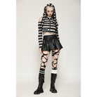 Darkinlove Women's Punk Off-the-Shoulder Bunny Striped Crop Top