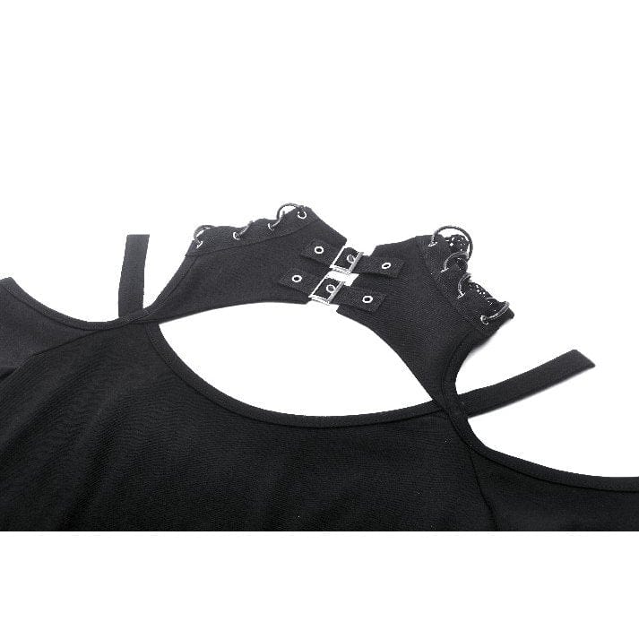 Darkinlove Women's Punk Off-the-shoulder Cutout Crop Top