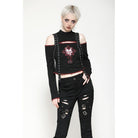 Darkinlove Women's Punk Off-the-Shoulder Eyelet Strap Crop Top