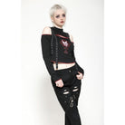 Darkinlove Women's Punk Off-the-Shoulder Eyelet Strap Crop Top