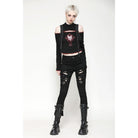 Darkinlove Women's Punk Off-the-Shoulder Eyelet Strap Crop Top