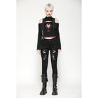 Darkinlove Women's Punk Off-the-Shoulder Eyelet Strap Crop Top