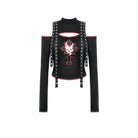 Darkinlove Women's Punk Off-the-Shoulder Eyelet Strap Crop Top