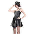 Darkinlove Women's Punk Plaid Panel Patchwork Irregular Hem Slip Dress
