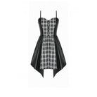 Darkinlove Women's Punk Plaid Panel Patchwork Irregular Hem Slip Dress