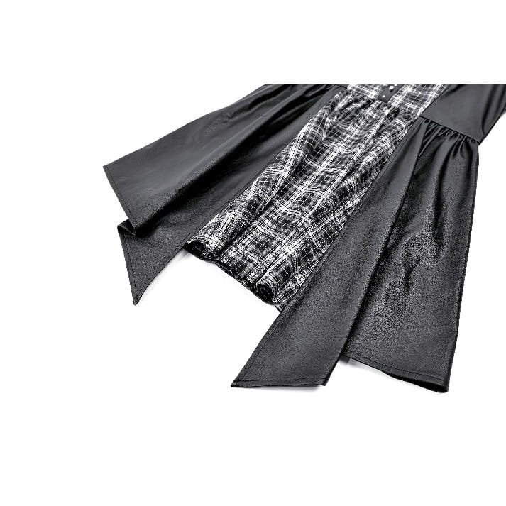 Darkinlove Women's Punk Plaid Panel Patchwork Irregular Hem Slip Dress