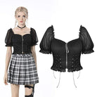 Darkinlove Women's Punk Puff Sleeved Zipped Black Crop Top