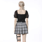 Darkinlove Women's Punk Puff Sleeved Zipped Black Crop Top