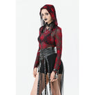 Darkinlove Women's Punk Red Spider Web Bodysuit with Hood