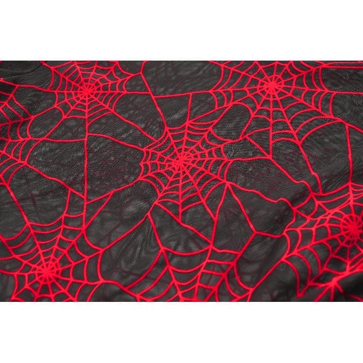 Darkinlove Women's Punk Red Spider Web Bodysuit with Hood