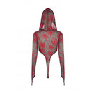 Darkinlove Women's Punk Red Spider Web Bodysuit with Hood