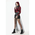 Darkinlove Women's Punk Red Spider Web Bodysuit with Hood