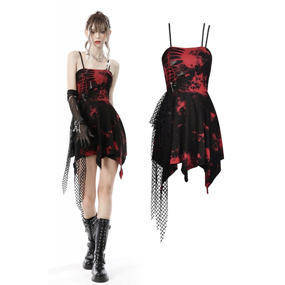 Women's Punk Red Tie Dye Irregular Hem Slip Dress – Punk Design