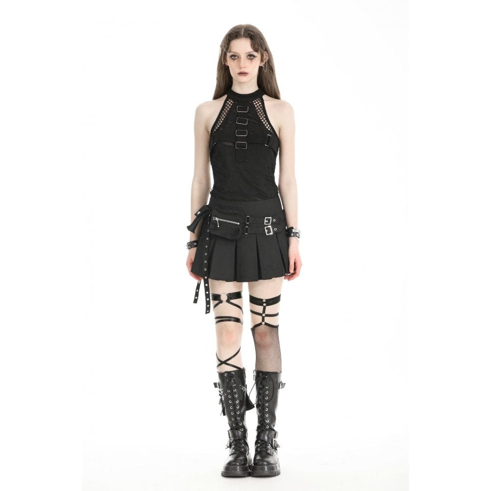 Darkinlove Women's Punk Ripped Halterneck Vest