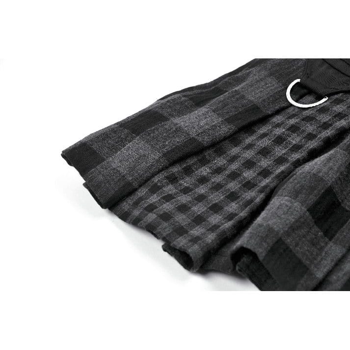 Darkinlove Women's Punk Rivet Plaid Asymmetric Skirt
