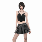 Darkinlove Women's Punk Rivet Skull Ripped Ruched Bustier