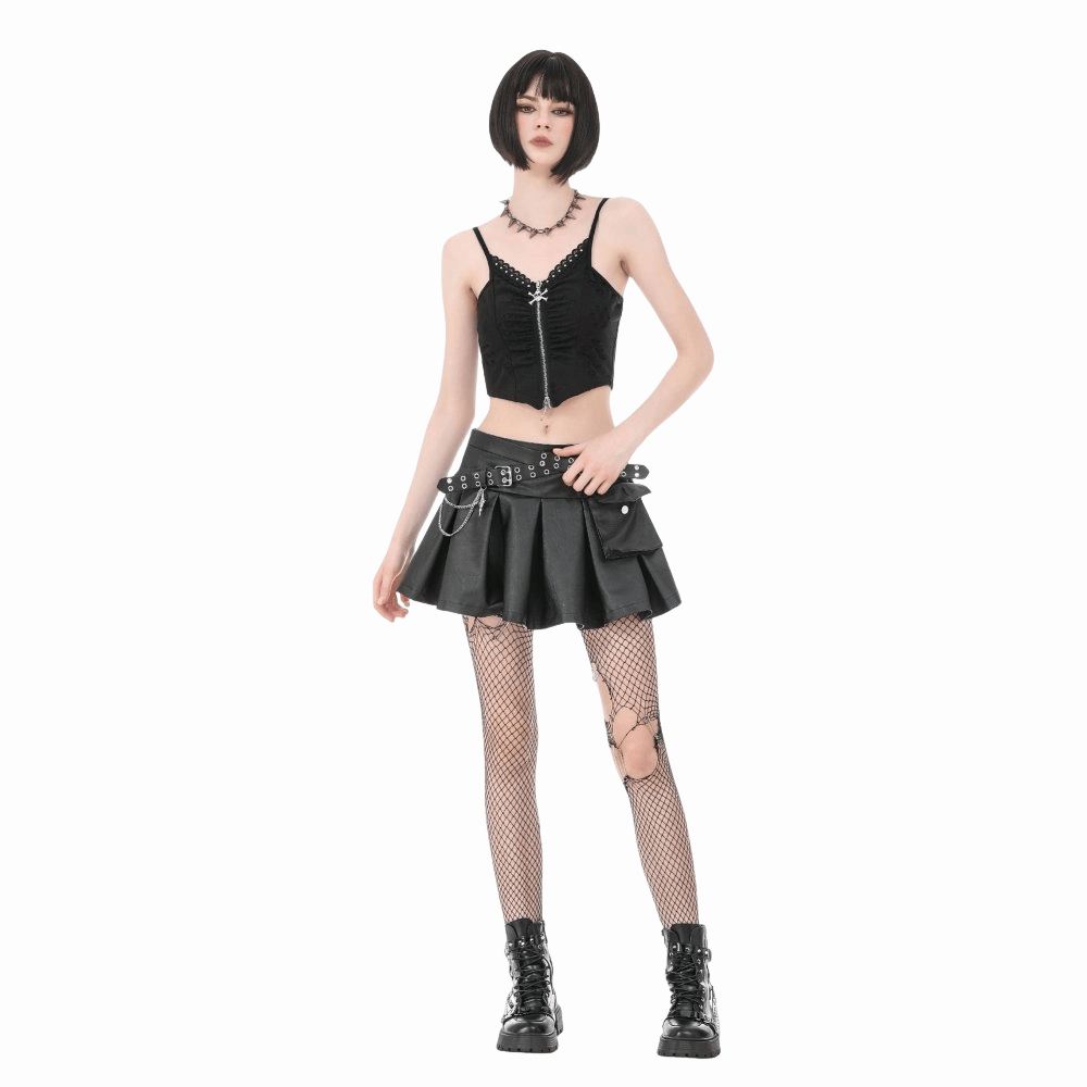 Darkinlove Women's Punk Rivet Skull Ripped Ruched Bustier