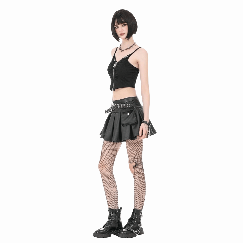 Darkinlove Women's Punk Rivet Skull Ripped Ruched Bustier