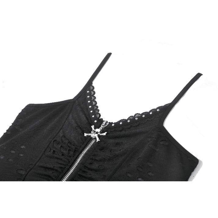 Darkinlove Women's Punk Rivet Skull Ripped Ruched Bustier