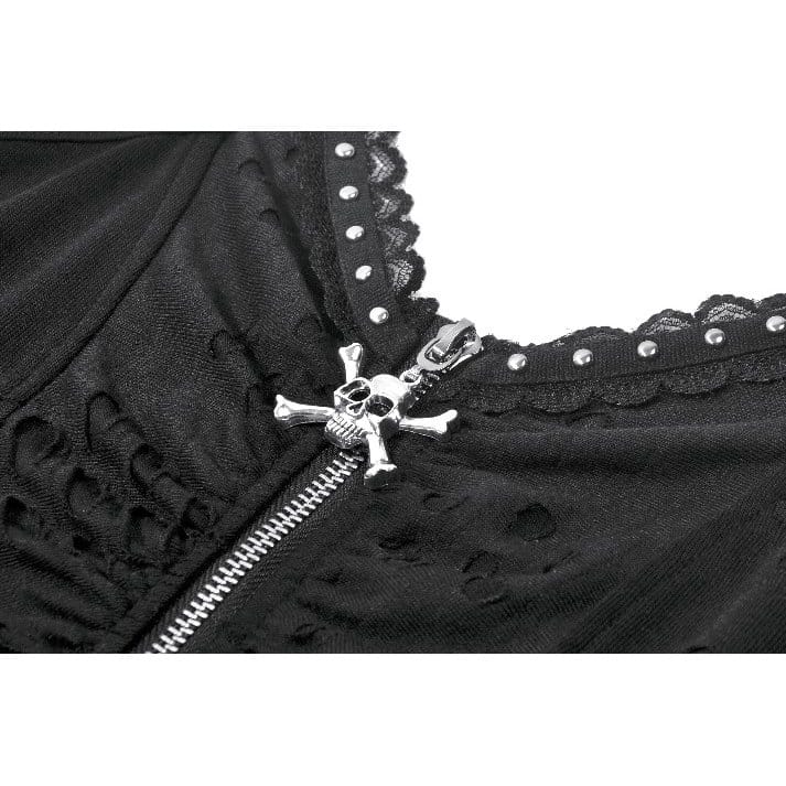 Darkinlove Women's Punk Rivet Skull Ripped Ruched Bustier