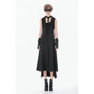 Darkinlove Women's Punk Rivets Lapel Sleeveless Long Coat