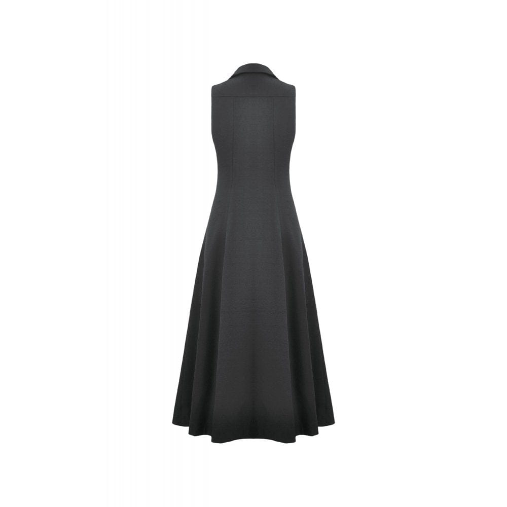 Darkinlove Women's Punk Rivets Lapel Sleeveless Long Coat